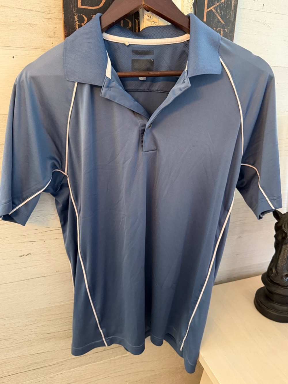 2009 adidas Blue Polo with White Piping Golf Tee